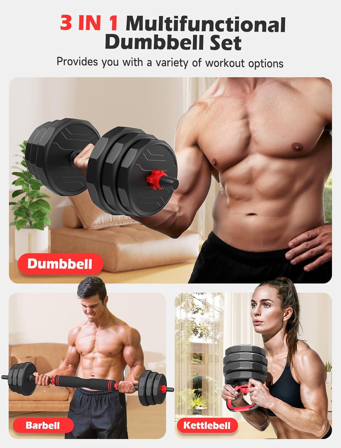 Adjustable Dumbbells Set (55/70/90Lbs variants + Free Weight Set with Connector)