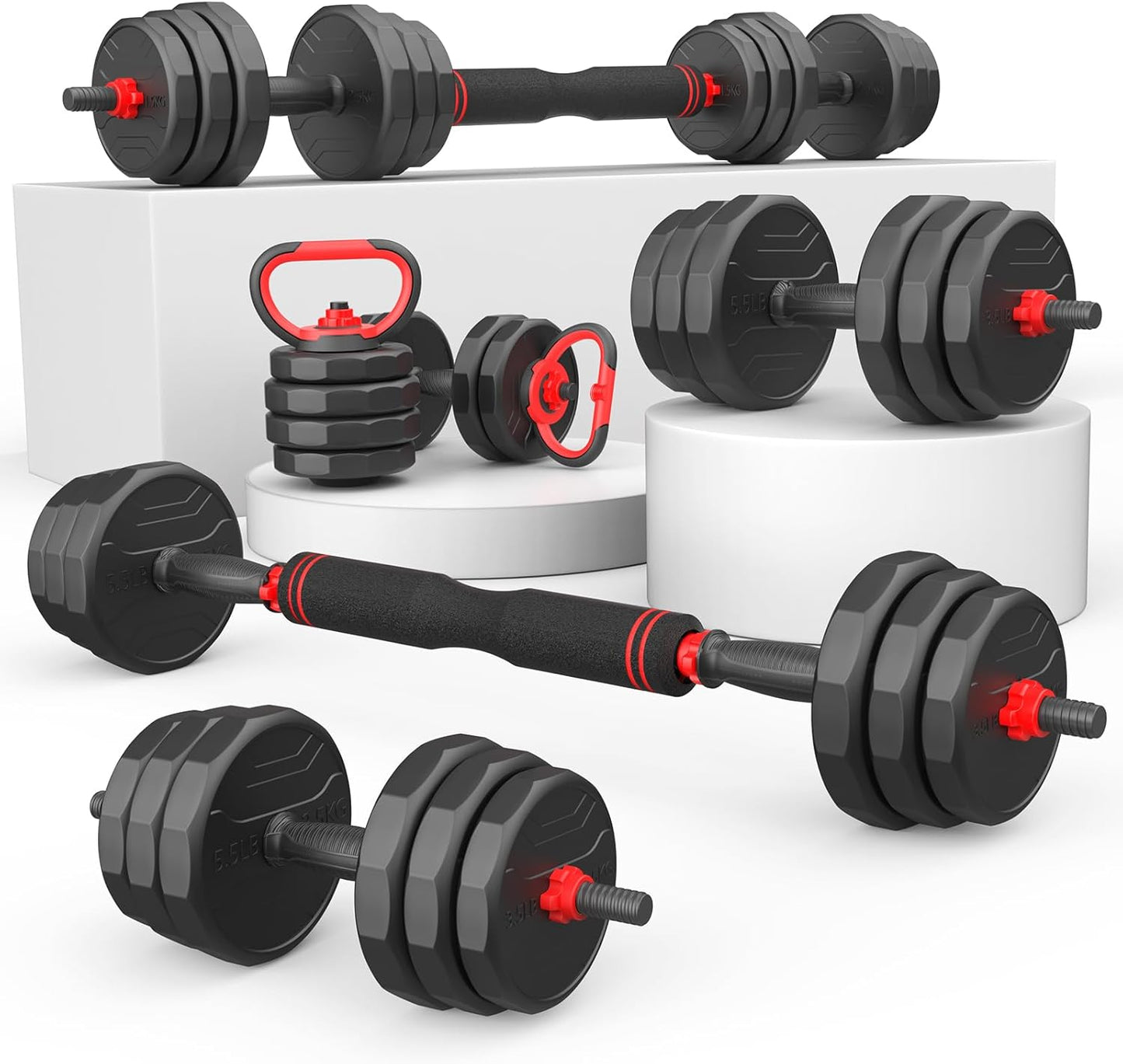 Adjustable Dumbbells Set (55/70/90Lbs variants + Free Weight Set with Connector)